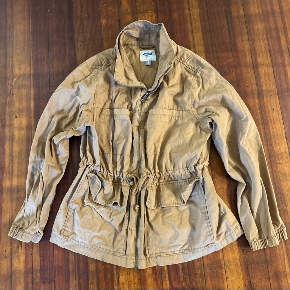Old Navy San Francisco California Tan Utility Jacket Zip Up D String Women’s XL